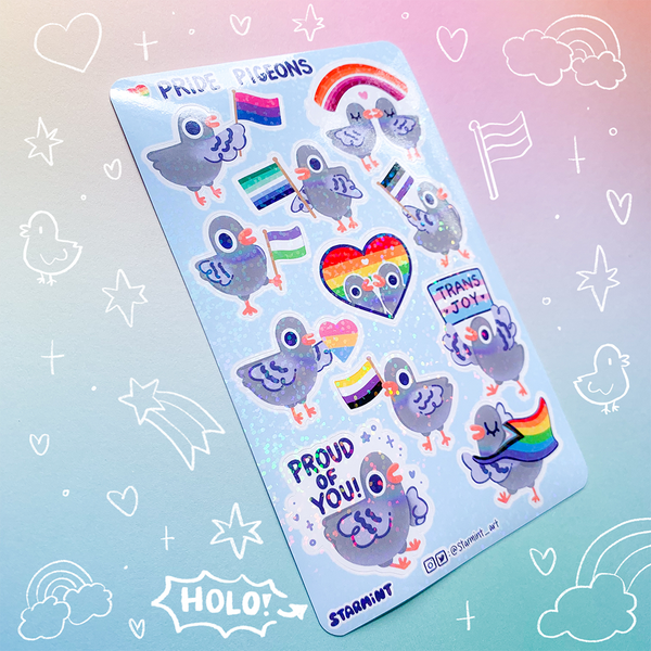 Pride Pigeon Waterproof Glossy/Holo Sticker Sheet