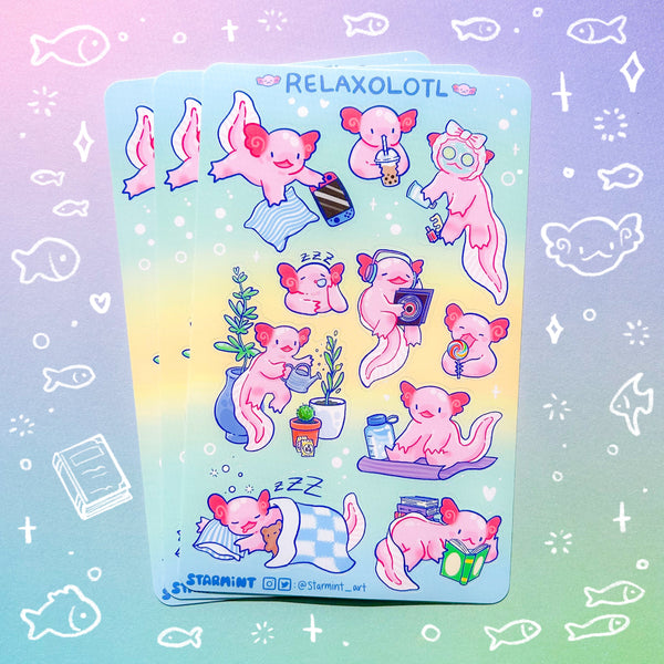 Relaxolotl Waterproof Sticker Sheet