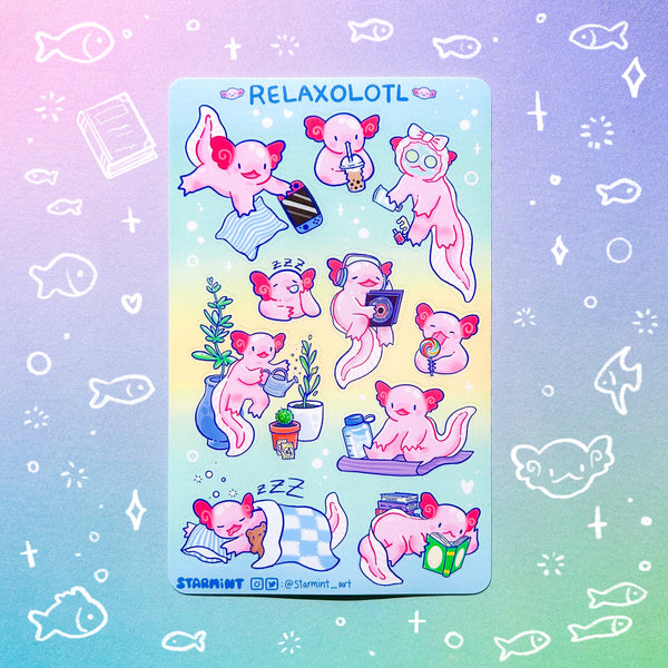 Relaxolotl Waterproof Sticker Sheet