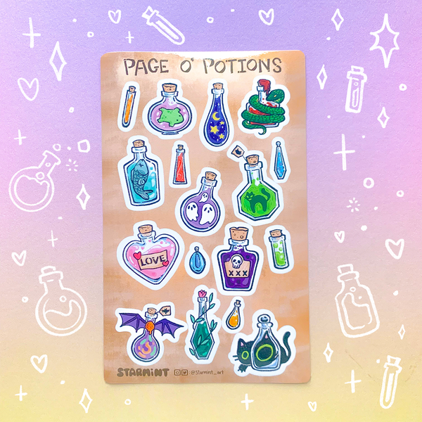 Page O' Potions Glossy Waterproof Sticker Sheet
