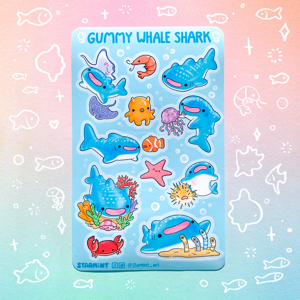 Gummy Whale Shark Waterproof Glossy/Holo Sticker Sheet