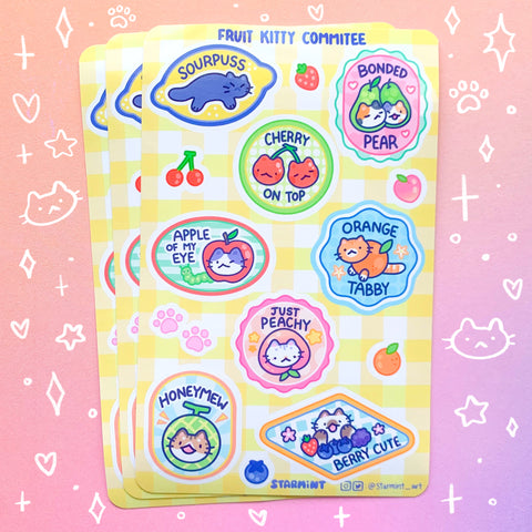 Fruit Kitty Committee Waterproof Sticker Sheet