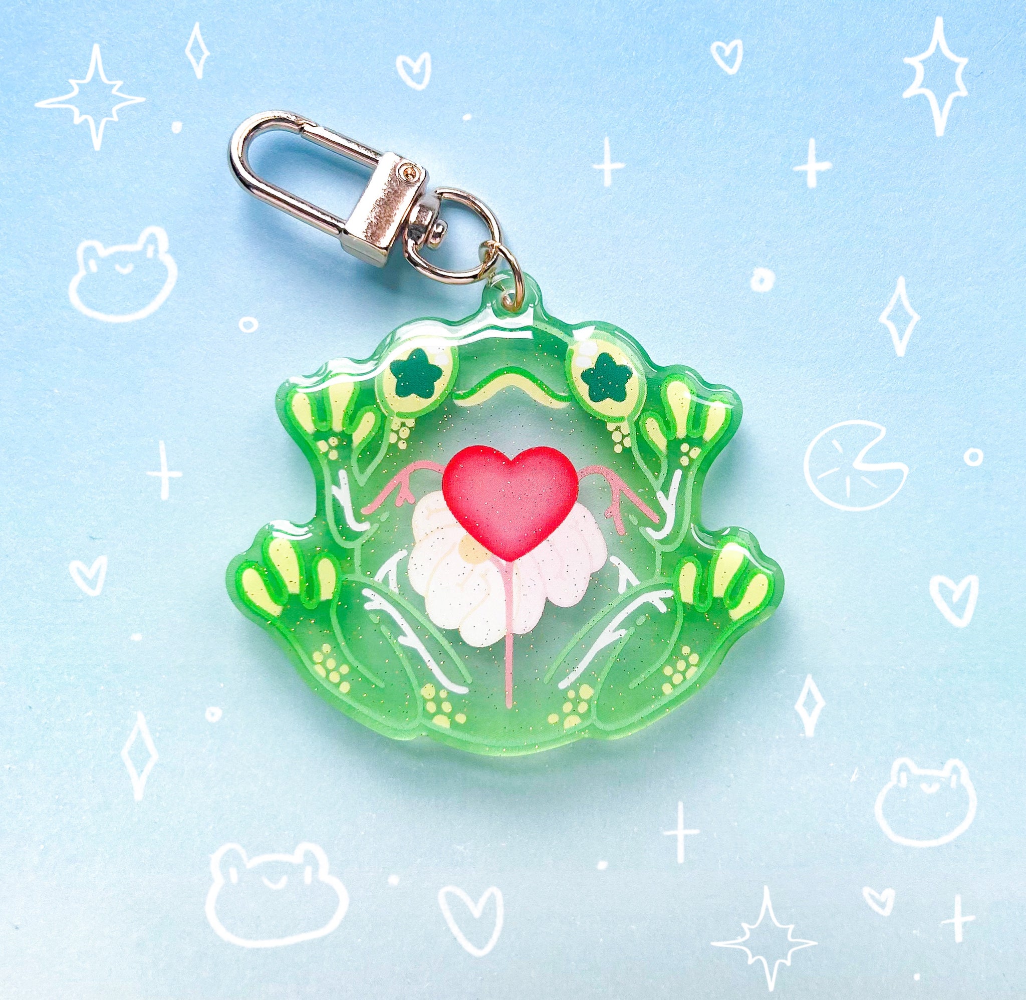 Glass Frog 2.5 Inch Glitter Acrylic Charm