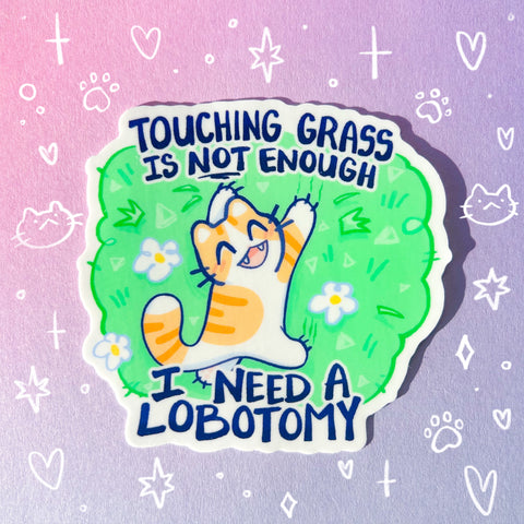 Touching Grass Glossy Waterproof Sticker
