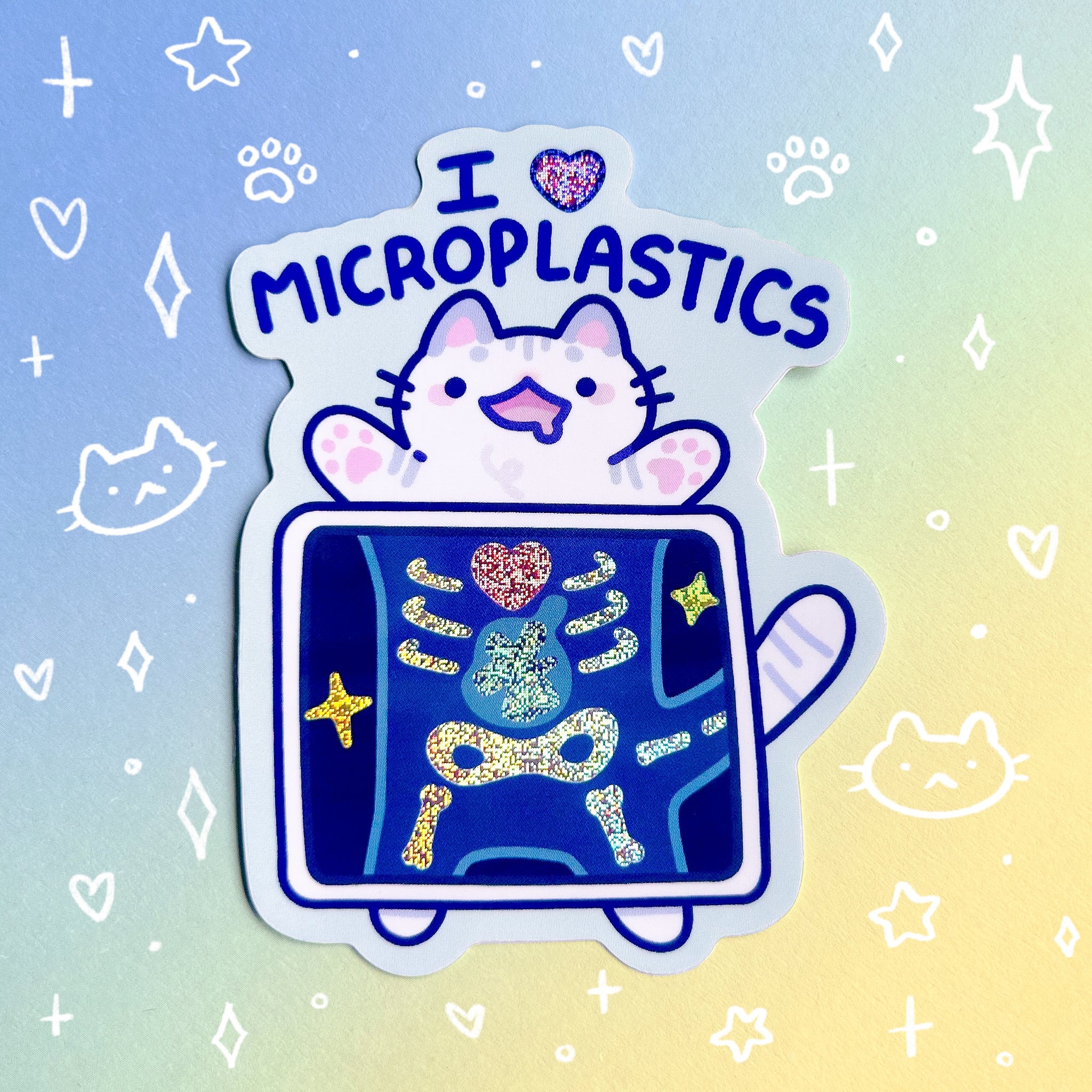 I Love Microplastics Holographic Waterproof Vinyl Sticker