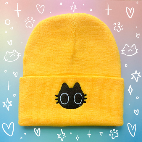 Nervous Cat Embroidered Beanie