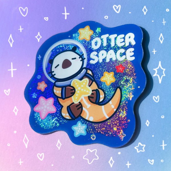 Otter Space Holographic Waterproof Sticker