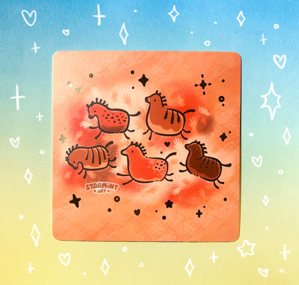Prehistoric Ponies Gold Foil Mini Print