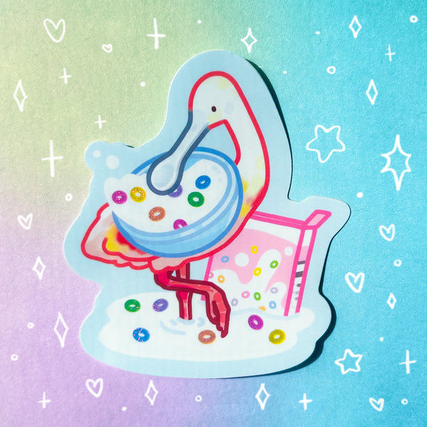 Cereal Spoonbill Holographic Waterproof Sticker