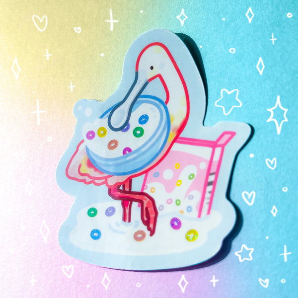 Cereal Spoonbill Holographic Waterproof Sticker