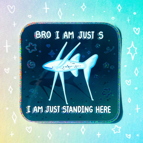 Bro I Am Just Standing Here Holographic Waterproof Sticker