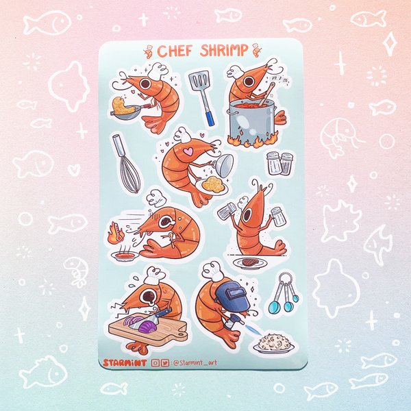 Chef Shrimp Waterproof Sticker Sheet