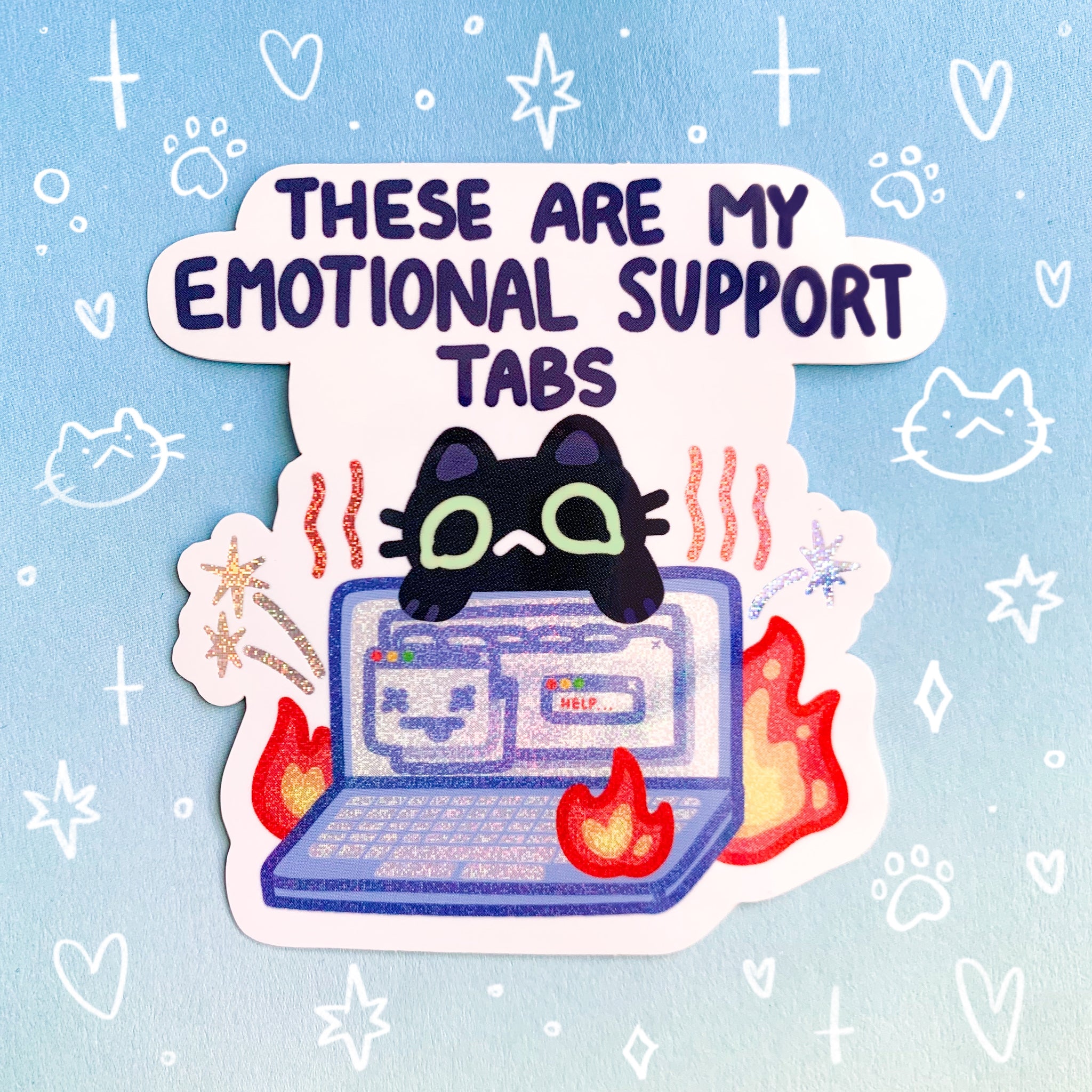 Emotional Support Tabs Holographic Waterproof Vinyl Sticker