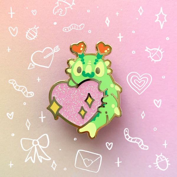 Caterpillar Heart Glitter Enamel Pin