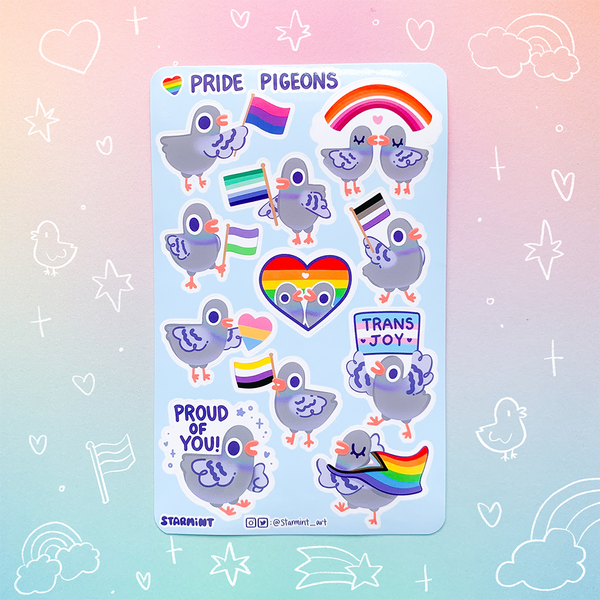 Pride Pigeon Waterproof Glossy/Holo Sticker Sheet