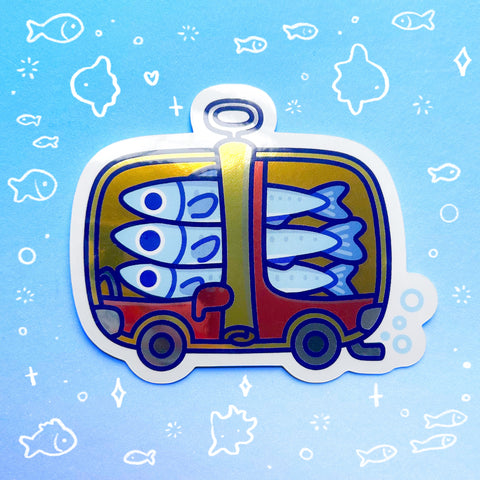 Tinned Fishmobile Mirror/Glossy Waterproof Sticker