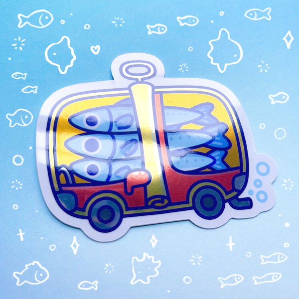 Tinned Fishmobile Mirror/Glossy Waterproof Sticker