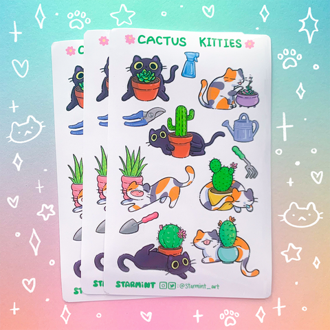 Cactus Kitties Waterproof Sticker Sheet