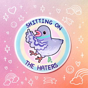 Shitting on the Haters Pigeon Glossy Vinyl Sticker