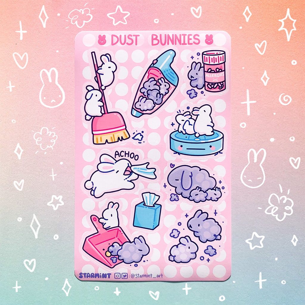 Dust Bunny Waterproof Glossy/Holo Sticker Sheet – Starmint Art